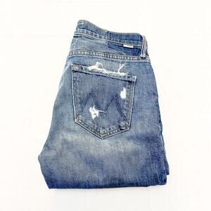 Mother Superior The Flirt Ankle Testin the Waters Ripped Raw Denim Jean Size 27